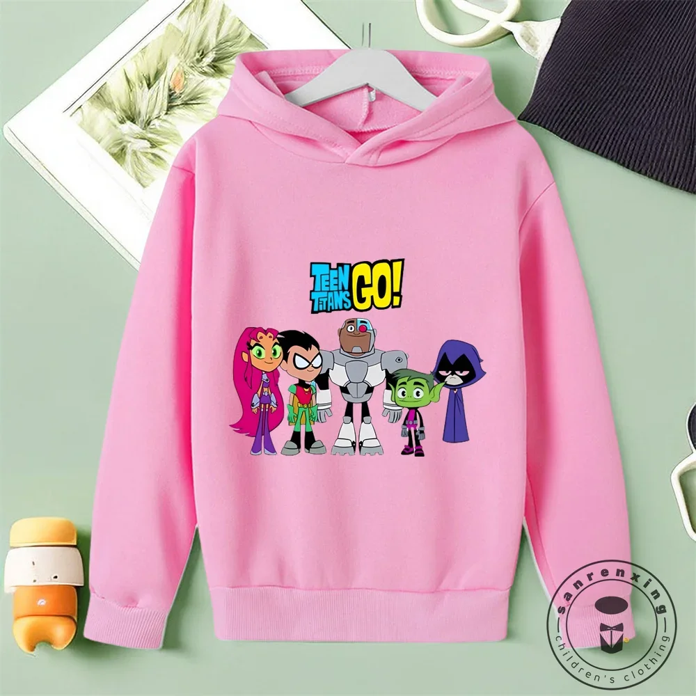 Marvel Comics Teen Titans Go Cartoon Printing Boys Sweatshirts for 2024 Autumn Winter Cotton Children Clothes Long Sleeve Top