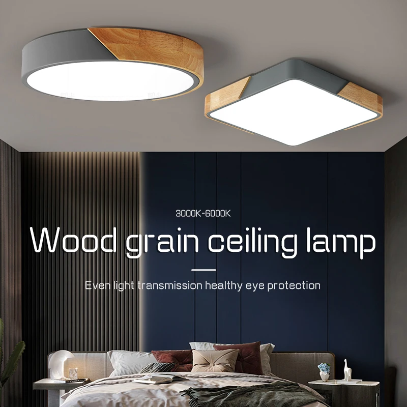 

Wood Grain Modern Nordic LED Ceiling Light 24W 30W 36W Flat Ceiling Light Indoor Lighting AC110V220V Original Natural For Garden