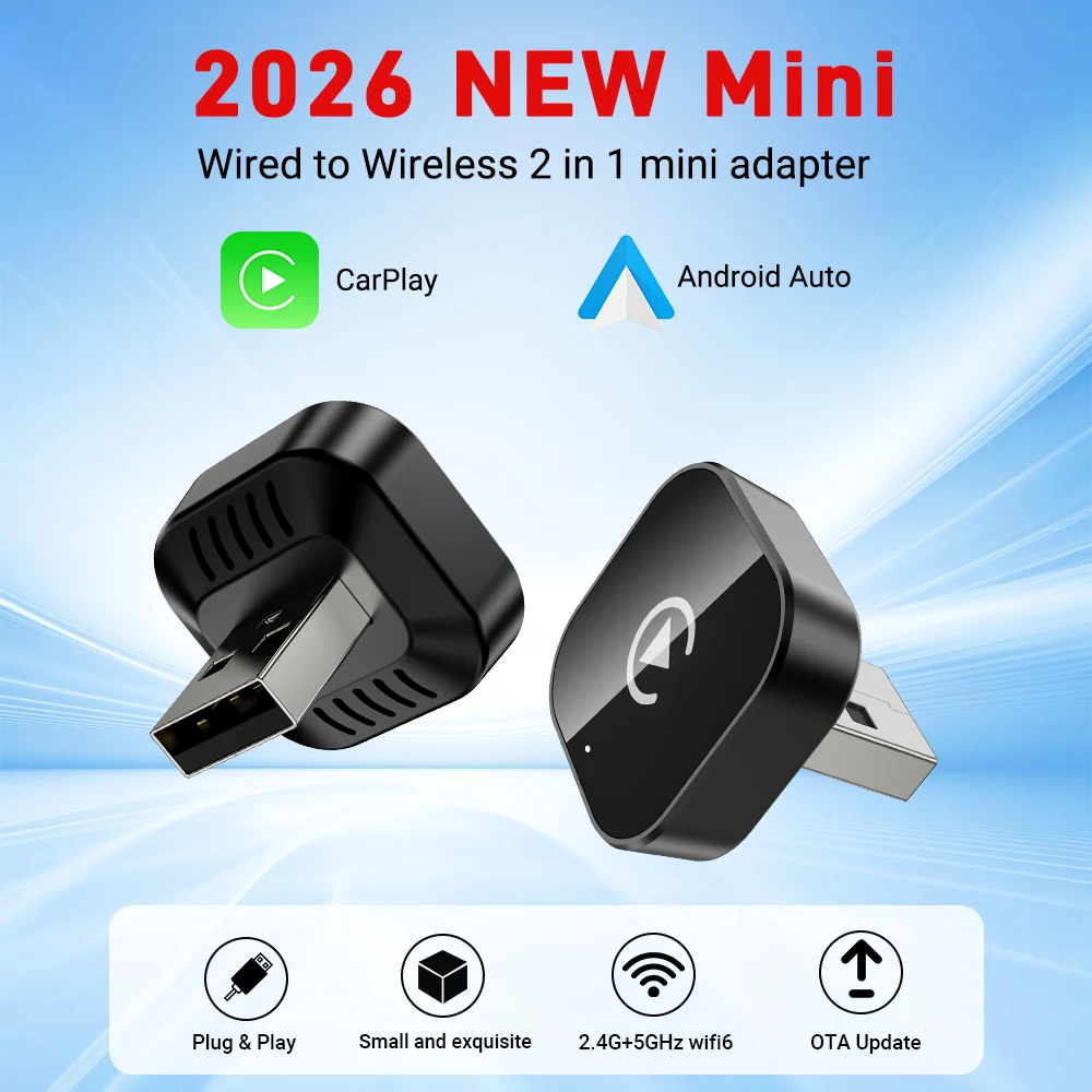 2026 NEU 2-in-1 Kabelgebundener zu Kabelloser CarPlay-Adapter, Android Auto Dongle, Hochwertiges Auto-Zubehör Smart Box 5GHz WiFi Typ-C/USB