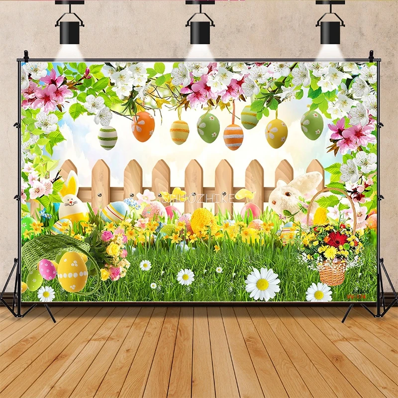 SHUOZHIKE Easter Day Egg Photography Backdrops Prop Texas Anniversary Party Smash Cake Rabbit Spring Flowers Background AL-14