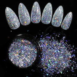 1 pot Holo Nail Flakies Sequins 0.5g Laser silver Holographic Powder Irregular Paillette DIY Nail Art Decoration Supplies tool