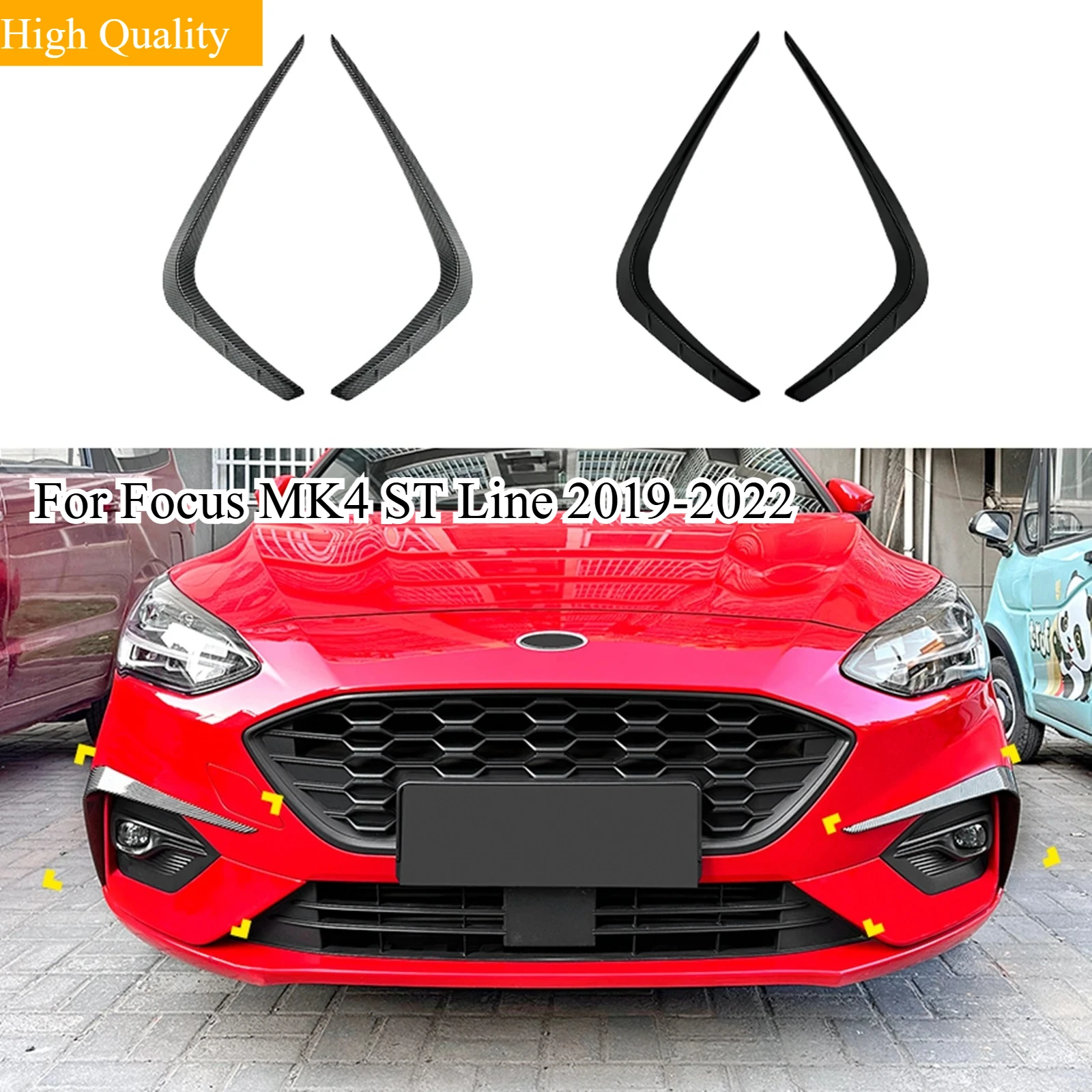For Focus MK4 ST Line 2019-2022 Front Bumper Side Air Vent Trim Cover Glossy Black/Carbon Fiber Look Fog Light Frame Spoiler Lip