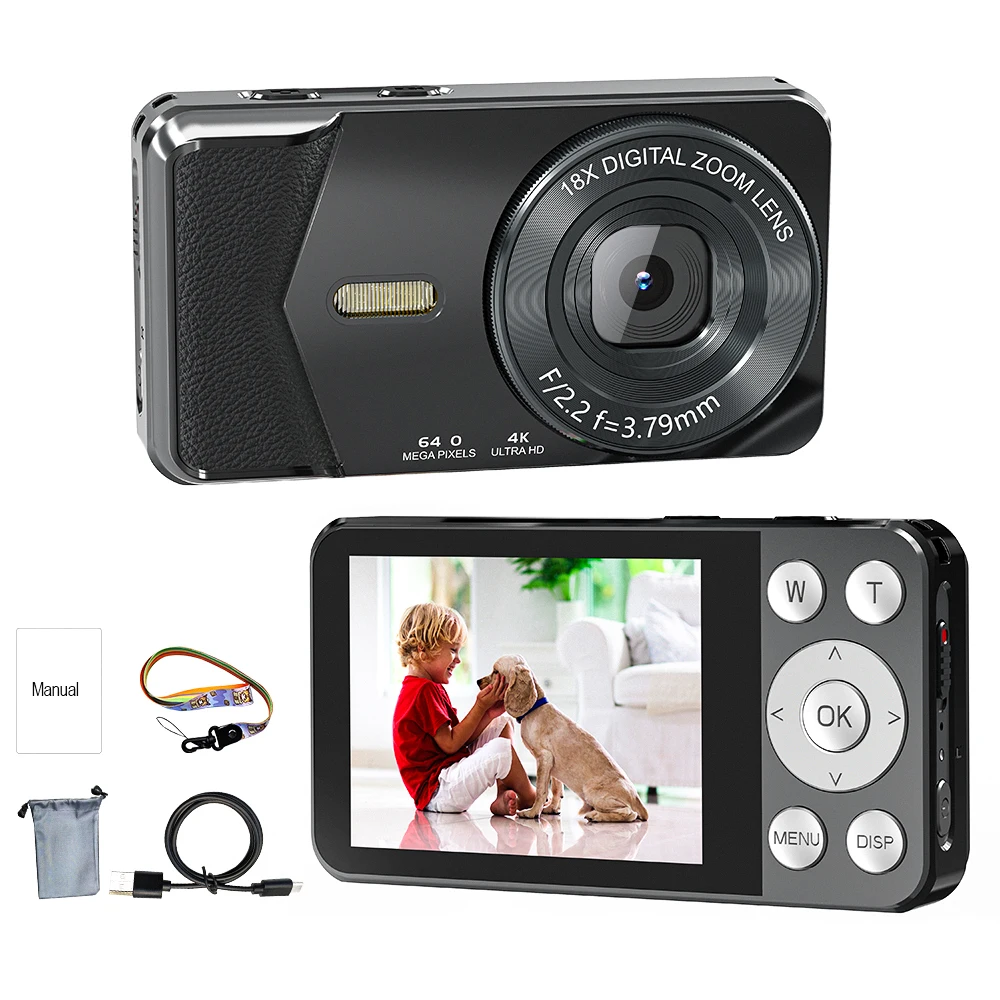 Telele A59 디지털 카메라 어린이 카메라 16x 줌 컴팩트 카메라 초보자를위한 1080P 44MP 카메라