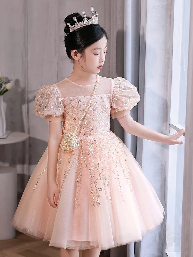 Dresses for Christmas Girls Luxury Evening Dress 2024 for Kids Girl Children Princess Sequins Ball Gown Infants Birthday Costume