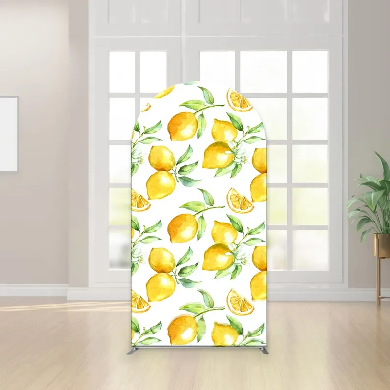 Mehofond Housse de toile de fond pour arche sur le thème 'Future Mariée', motif carreaux portugais jaune citron, pour décoration de fête prénuptiale et fond photo Chiara