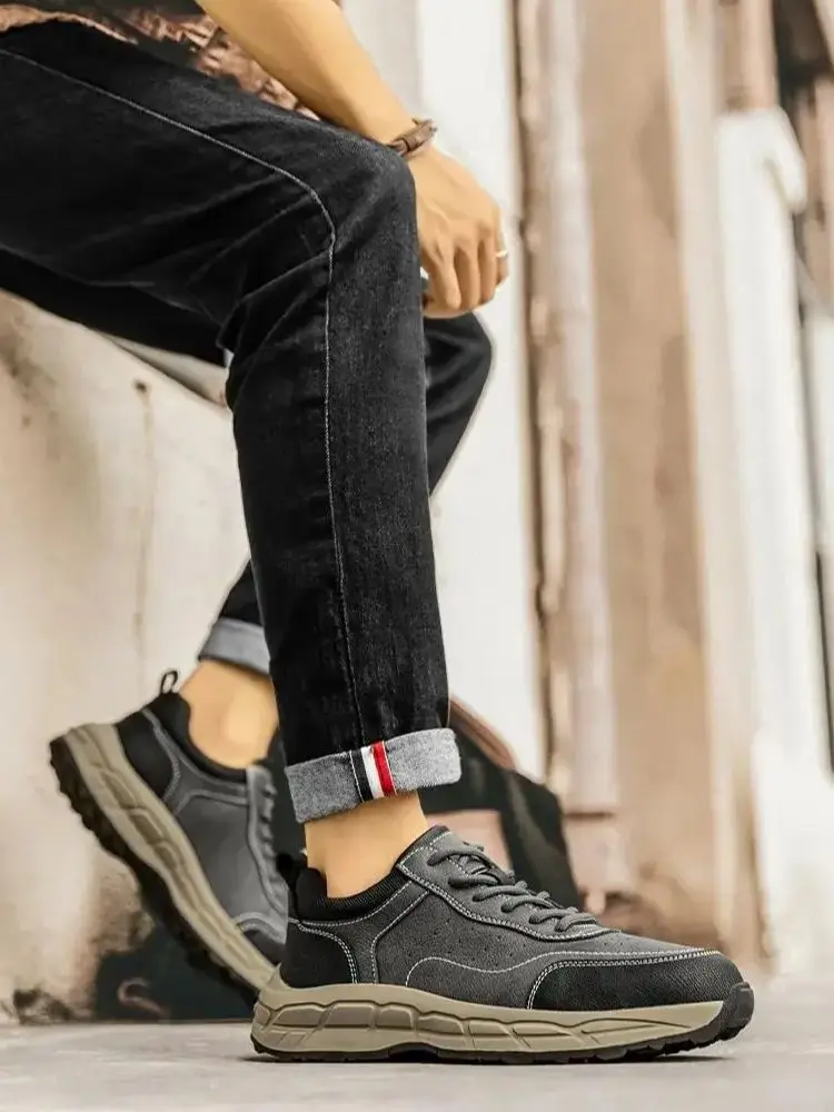 

2024 New Men's Spring Autumn Leather Sneaker Shoe Free Shipping Thick Sole Non Slip Waterproof Outdoor Hiking Shoe Climbing Shoe