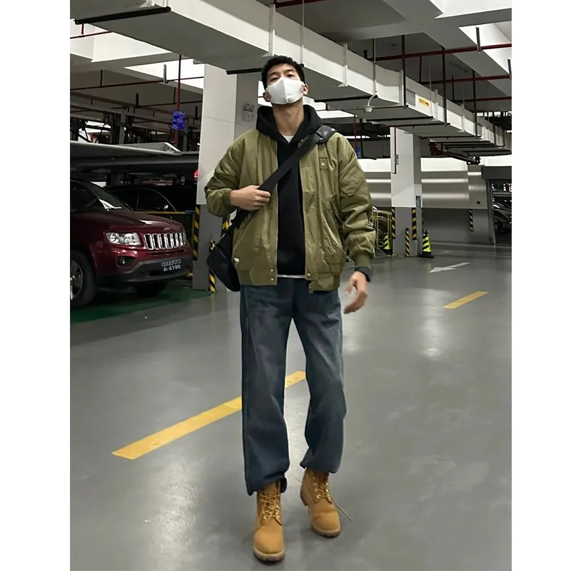 

Американские джинсы прямого кроя для мужчин, весна-осень 2024, новинка, улучшенная модель, молодежные модные брюки из полиэфирного волокна