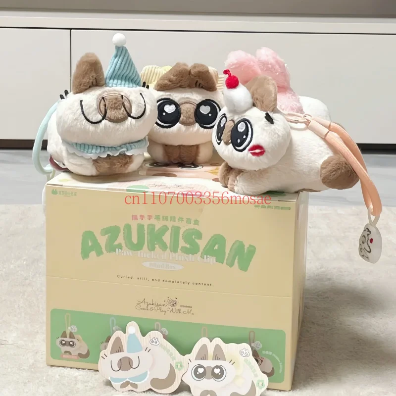 Hot Azukisan Daily Life Paw Tucked Plush Clip Blind Box Toy Keychain Cute Pendant Mystery Box Anime Figure Collectable Doll Gift