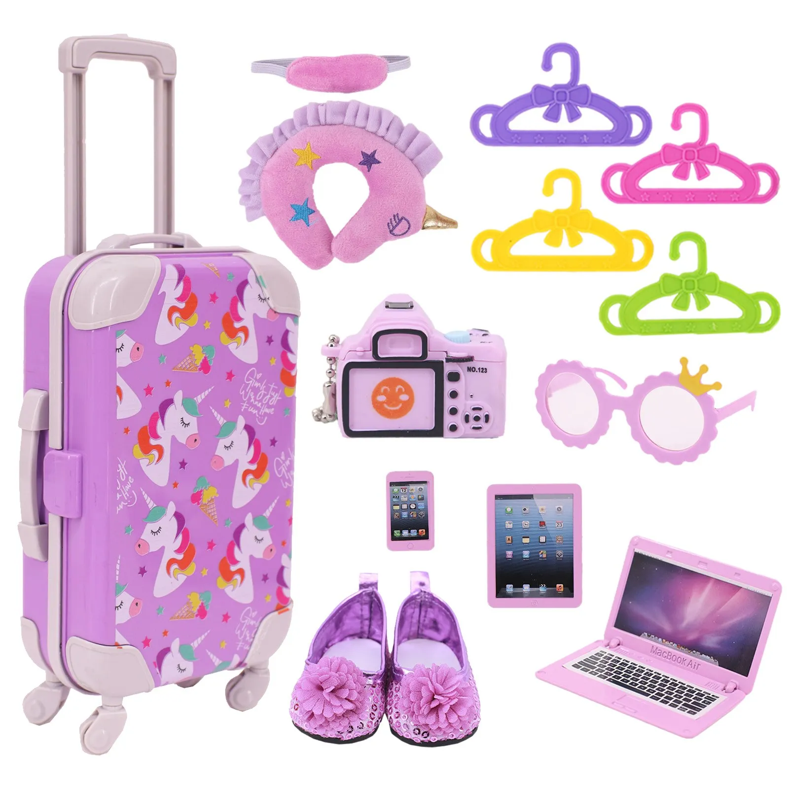 Doll Purple Unicorn Clothes Shoes Suitcase Set For 18Inch American Doll&43CM Born Baby Generation Russian Girl's Christmas Gift