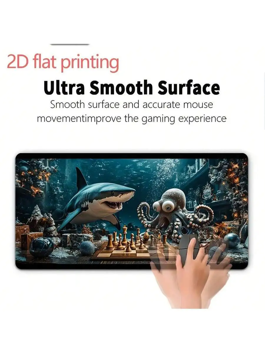 Large Shark Vs Octopus Chess Gaming Mouse Pad With Non-Slip Rubber Base For PC Computer Office Desk