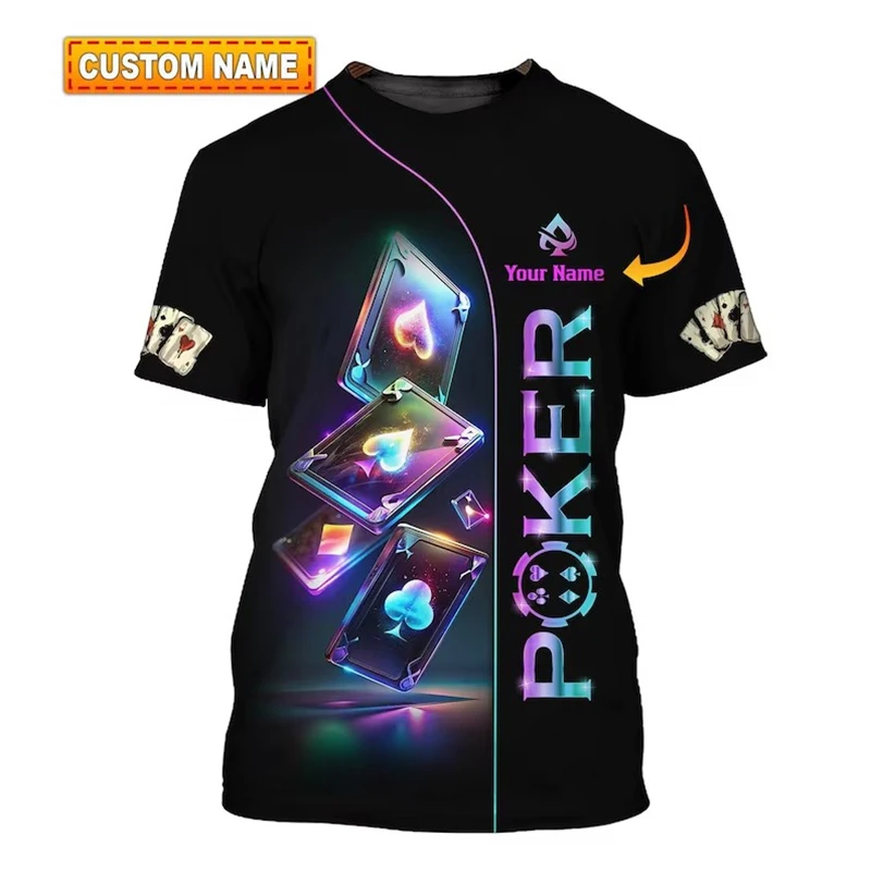 

Customizable Name Poker Funny T-shirt Men Neon Harajuku 3D Print Game Casual T Shirts Sport Fashion 2025 Summer Crewneck Tee