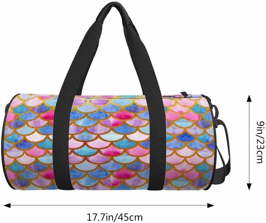 Gold Glitter Mermaid Scale Duffle Bag Watercolor Fish Reptilian Scales Unisex Sports Tote Travel Bags Lightweight Shoulder Bag