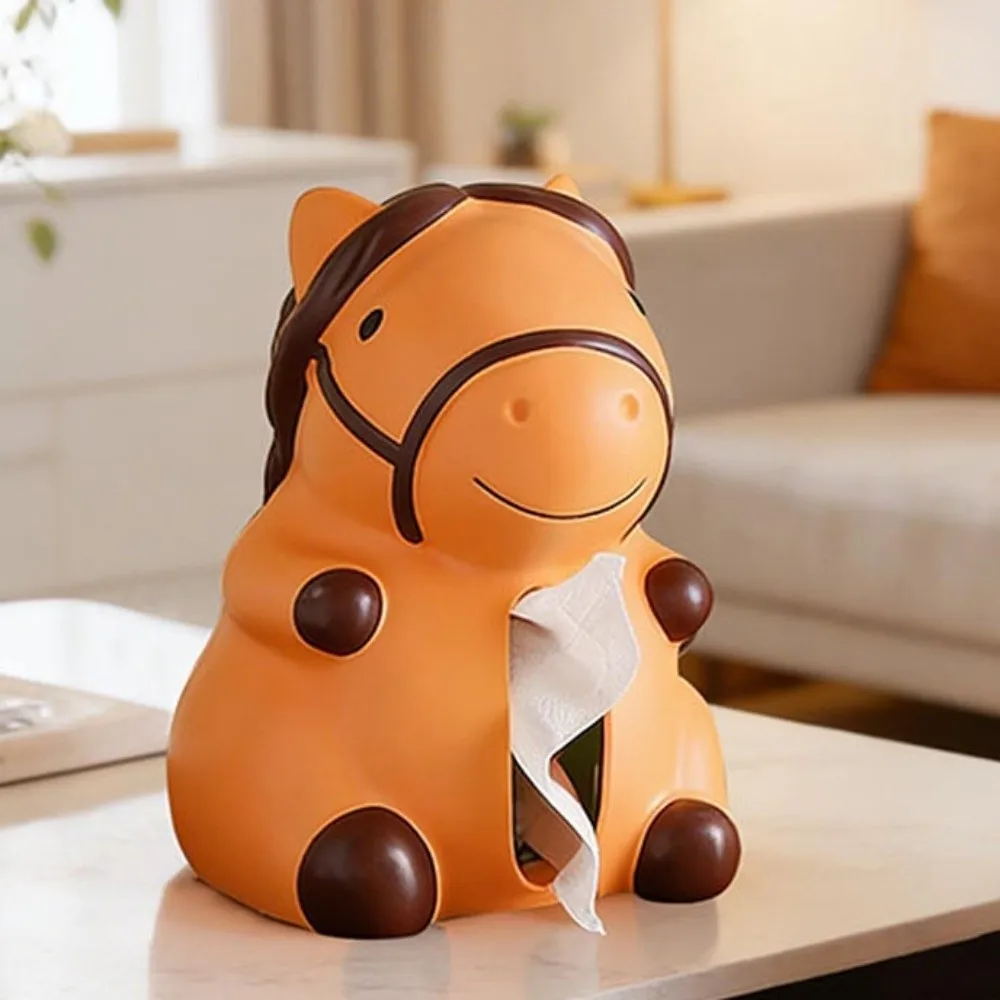 Figure Model Horse Year Tissue Box Decorative Horse Tissue Storage Box Cartoon Collectible Little Horse Model Home Decoration