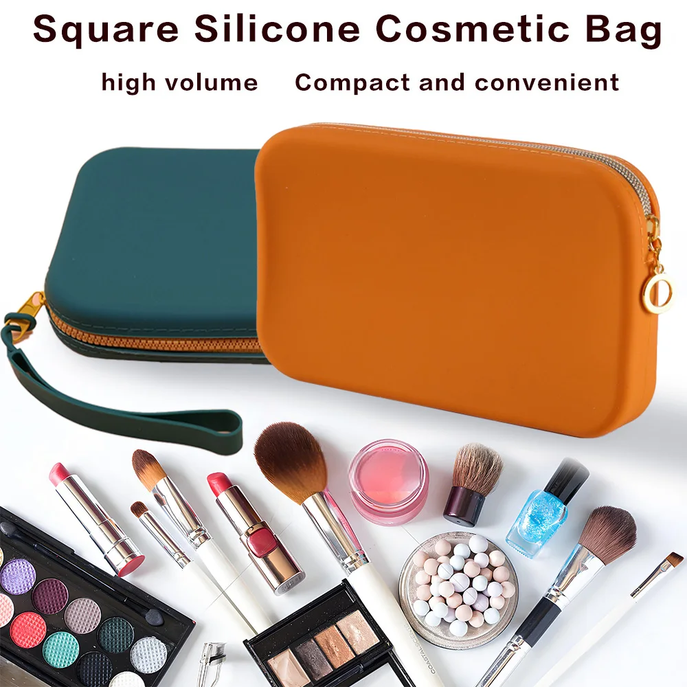 Square Silicone Cosmetic Storage Bag Large Capacity Travel Makeup Brush Holder Portable Cosmetic Waterproof Organizer