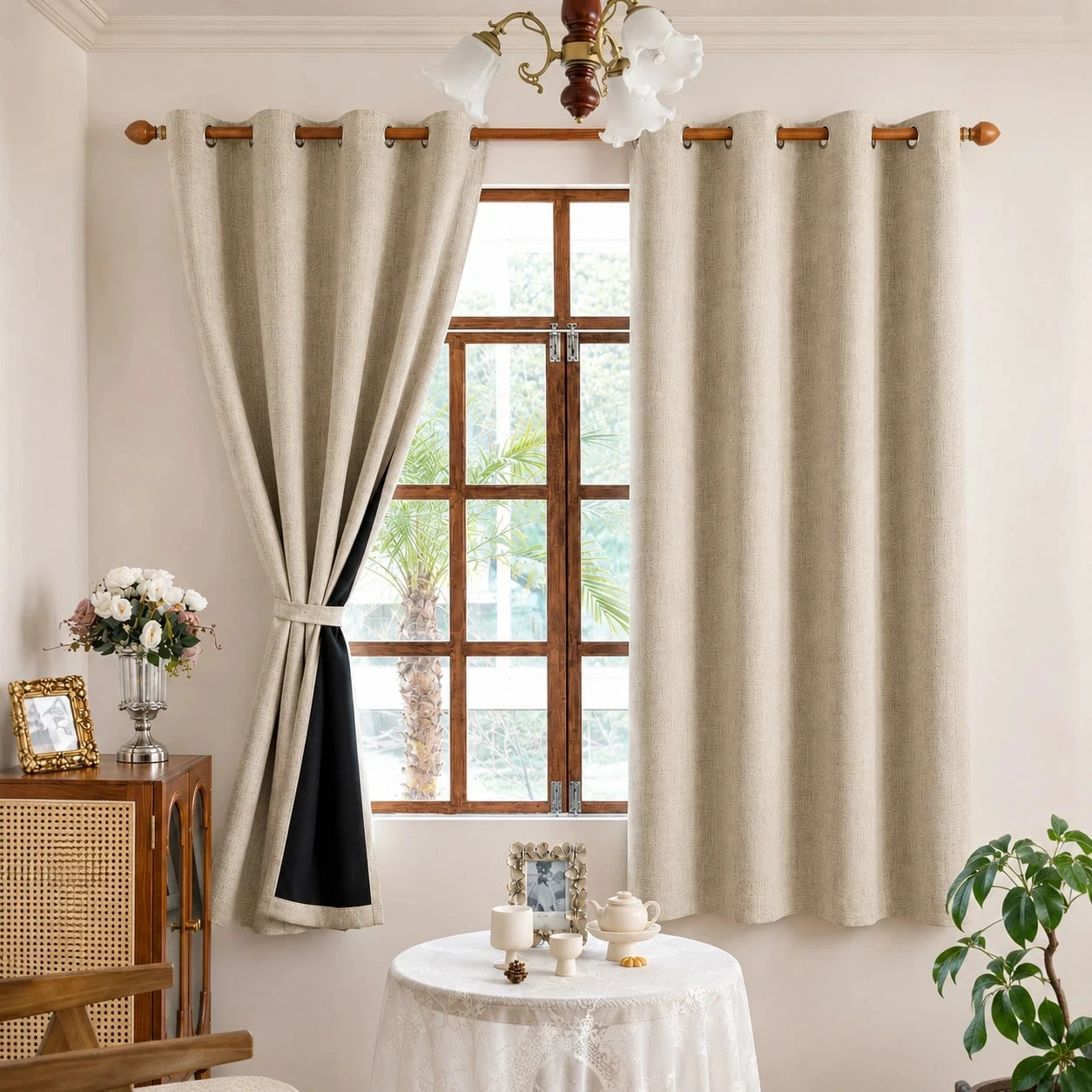 1pc Linen Textured Blackout Curtains, Grommet Top, Light Blocking, Thermal Insulated Drapes, Energy Efficient Window Treatments