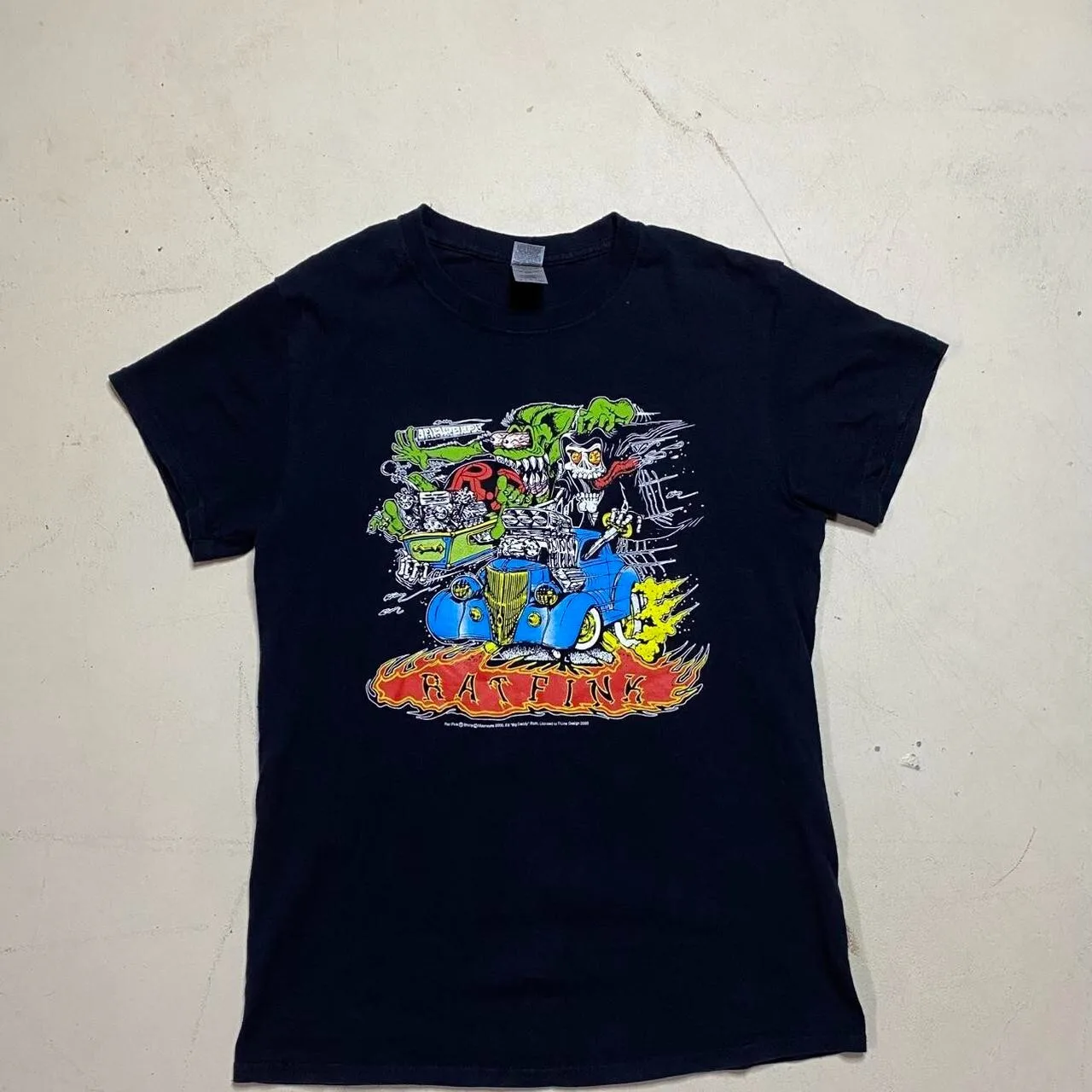 Black Rat Fink graphic biker retro short sleeve t shirt Size;S