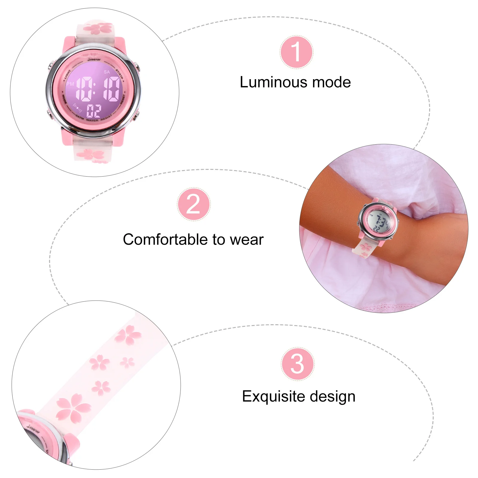 1Pcs Waterproof Digital Watch Cartoon Flower Pattern Electronic Wristwatch Comfortable Durable Lovely Gift