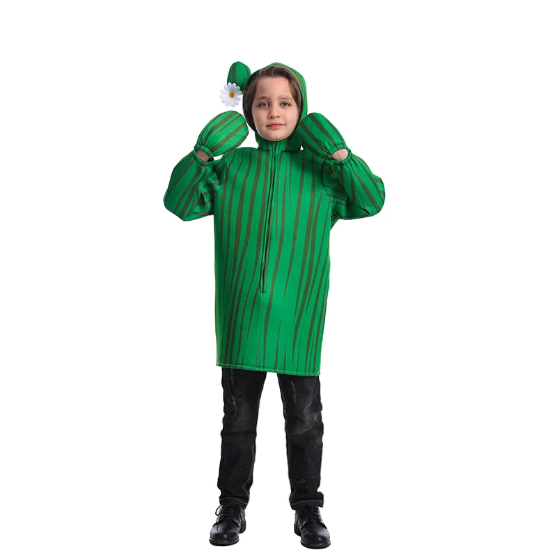 Halloween Unisex Kids Cactus Costume Children Cosplay Party Girls Boys Role Play Green Plant Jumpsuit