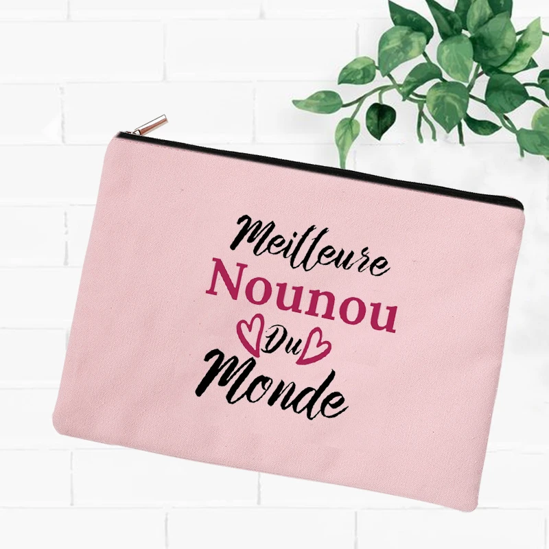 Super Nounou French Printed Make Up Pouch Pencil Bag Gift for Her Cosmetic Bag Makeup Case Travel Toiletries Organizer Storage