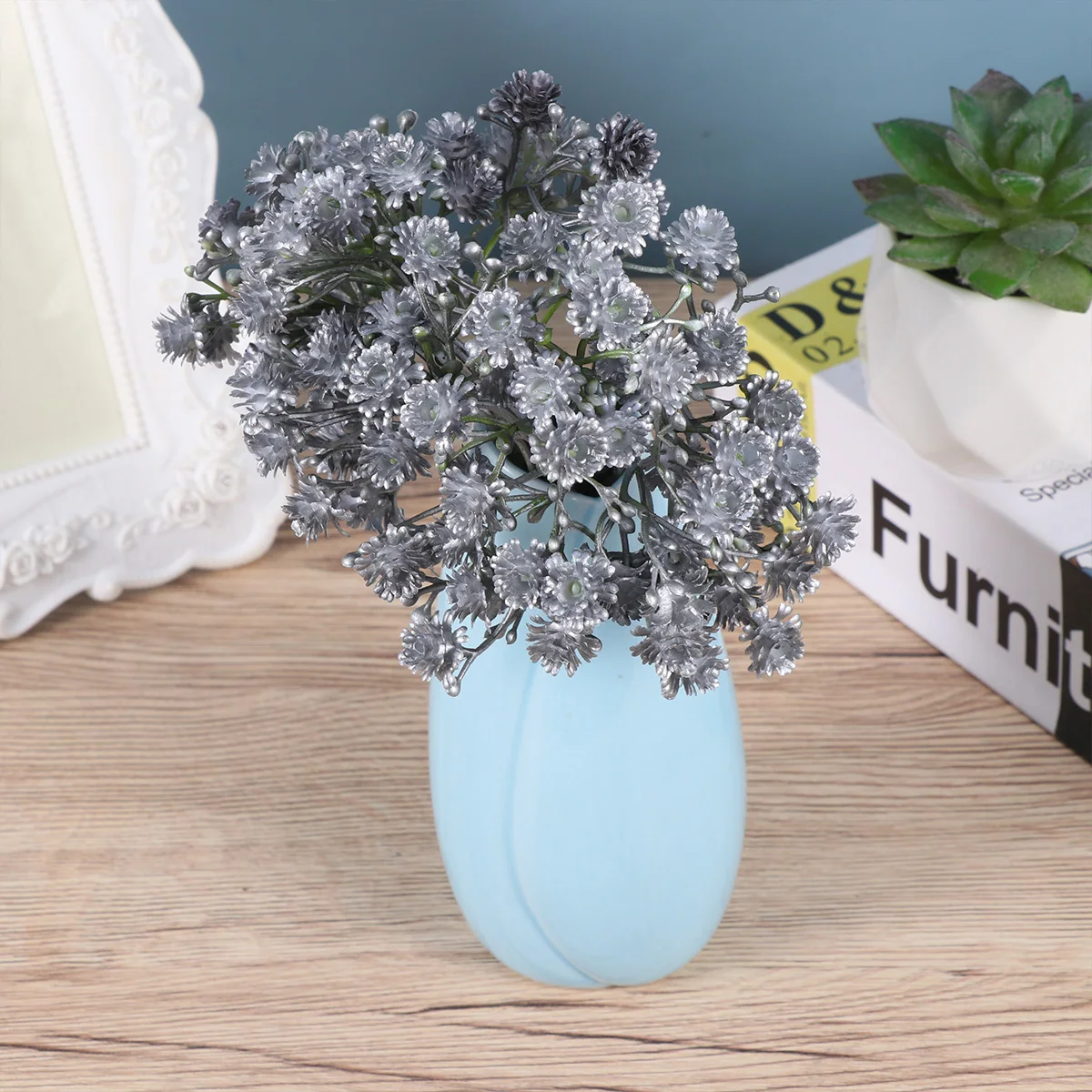 

1Pcs Premium Gypsophila Decorative Flower Bunch Home Cafe Party Ornament Dark Grey Artificial Gypsophila Home Ornamental Flower