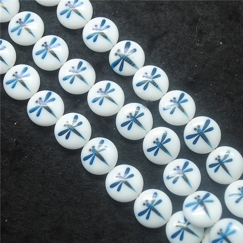 26PCS Hot Dragnnfly Designs Colored Glazed 12MM Glass Beads Material DIY Jewelry Accessories Top GOOD QUALITY