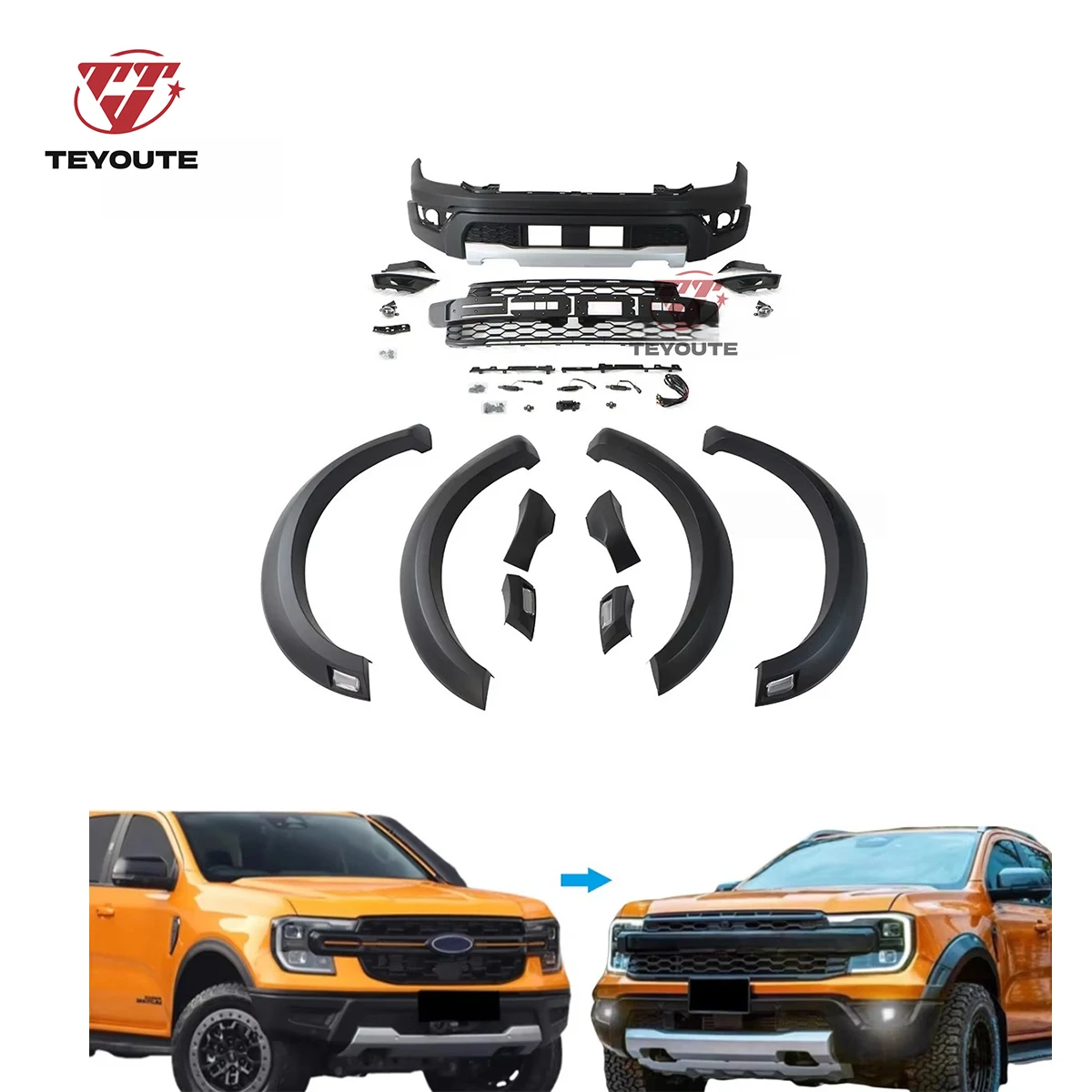 Modified Bumper Grille Fender Flare Kits for Ford Ranger Raptor 2022-2025