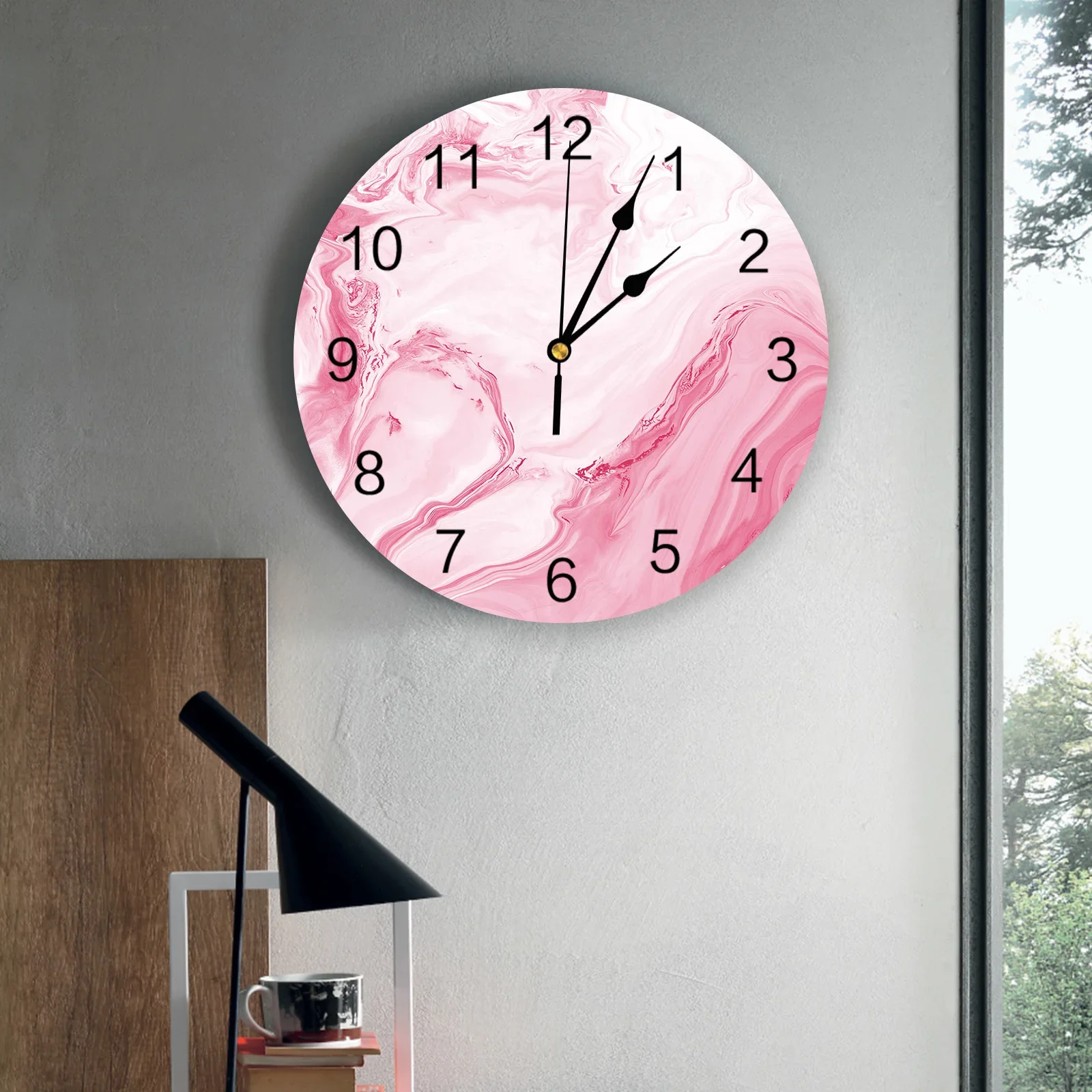 Marble Fluid Texture Pink Wall Clocks Silent Living Room Decoration Round Wall Clock Home Bedroom Kitchen Wall Decor Clocks