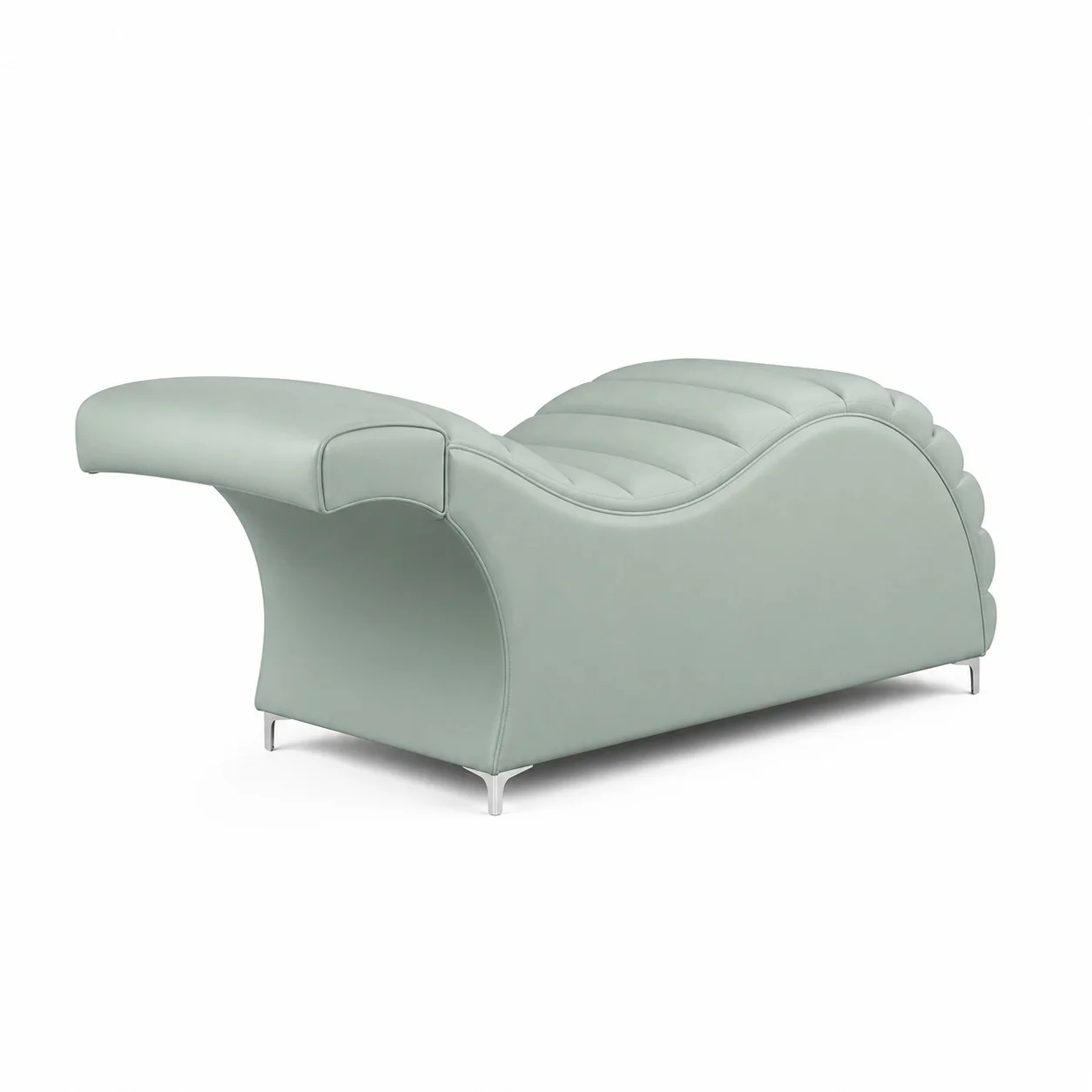 Modern Wave Stitched Curved Chaise Lounge, Light Green PU Leather Spa Massage Bed For Beauty Salon, Tattoo & Eyelash