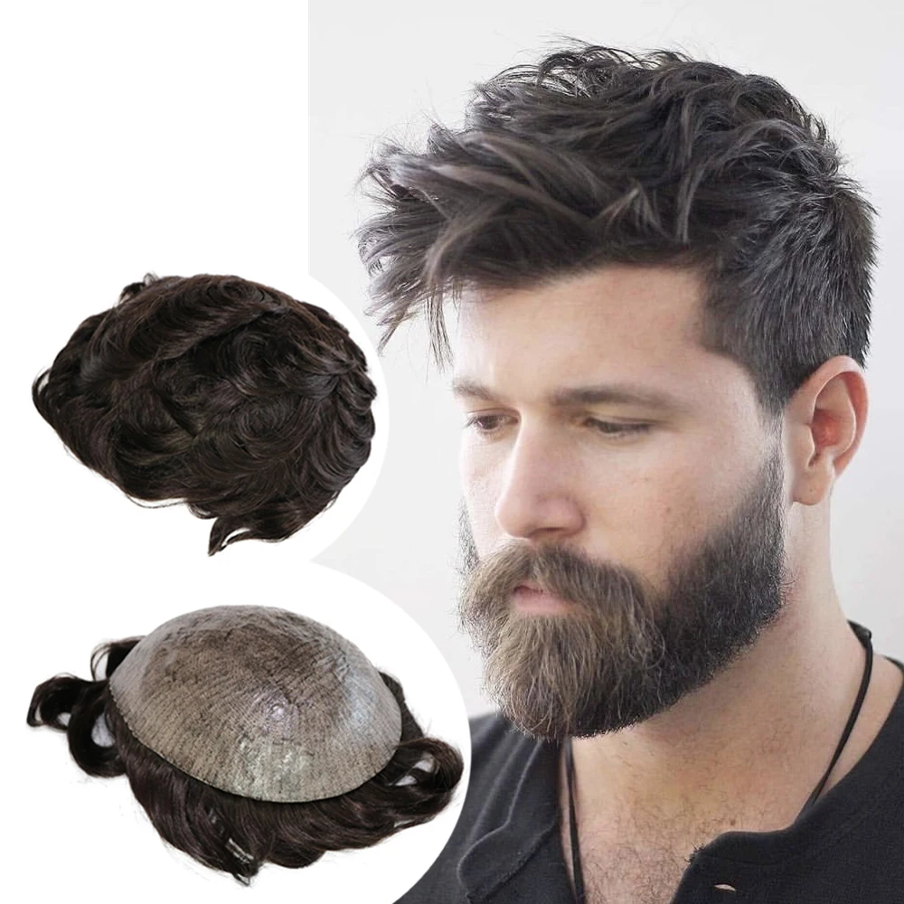 Best Hair Natural Hairline Male Wig  Super Durable Men Microskin Toupee Human Hair Skin Full PU Capillary Prosthesi