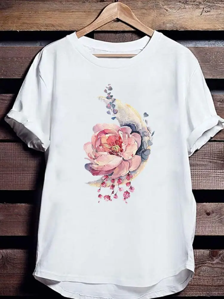 

Women Print Fashion Casual Summer T Clothing T-shirts Flower Watercolor 90s Short Sleeve Clothes Ladies Female Graphic Tee