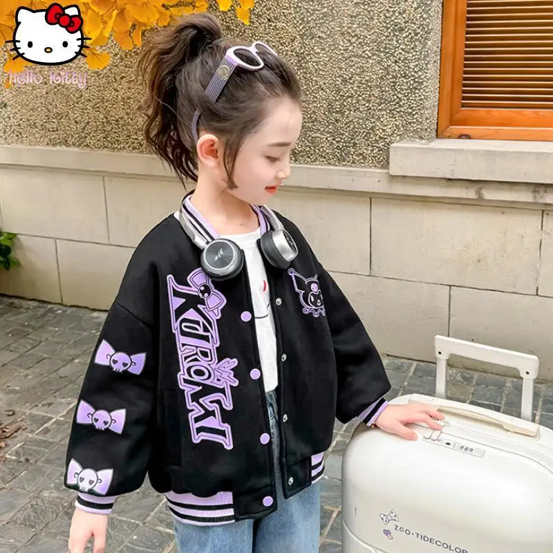 

Cartoon Kuromi Girls' Baseball Uniform Anime Kawaii Sanrio Korean Spring Autumn New Black Fashion Tracksuit Casual Sweet Jacket