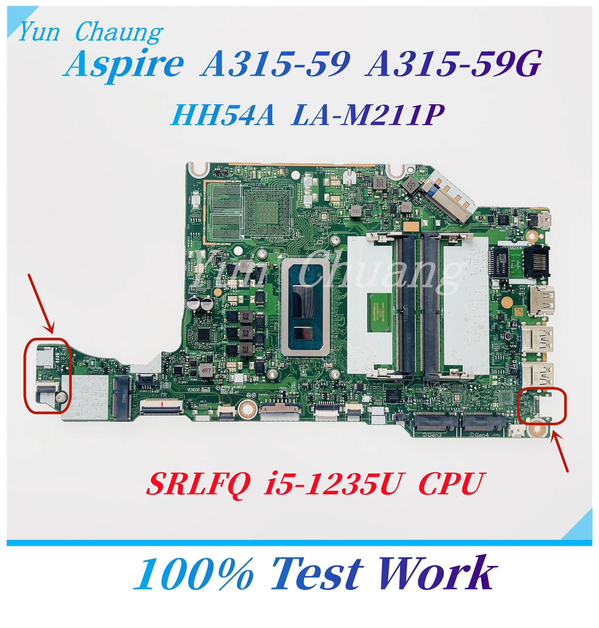 

HH5A4 LA-M211P REV: 1,0 материнская плата для ноутбука Acer Aspire A315-59 A315-59G, материнская плата для ноутбука с i3-1215U i5-1235U CPU DDR4 100% Work