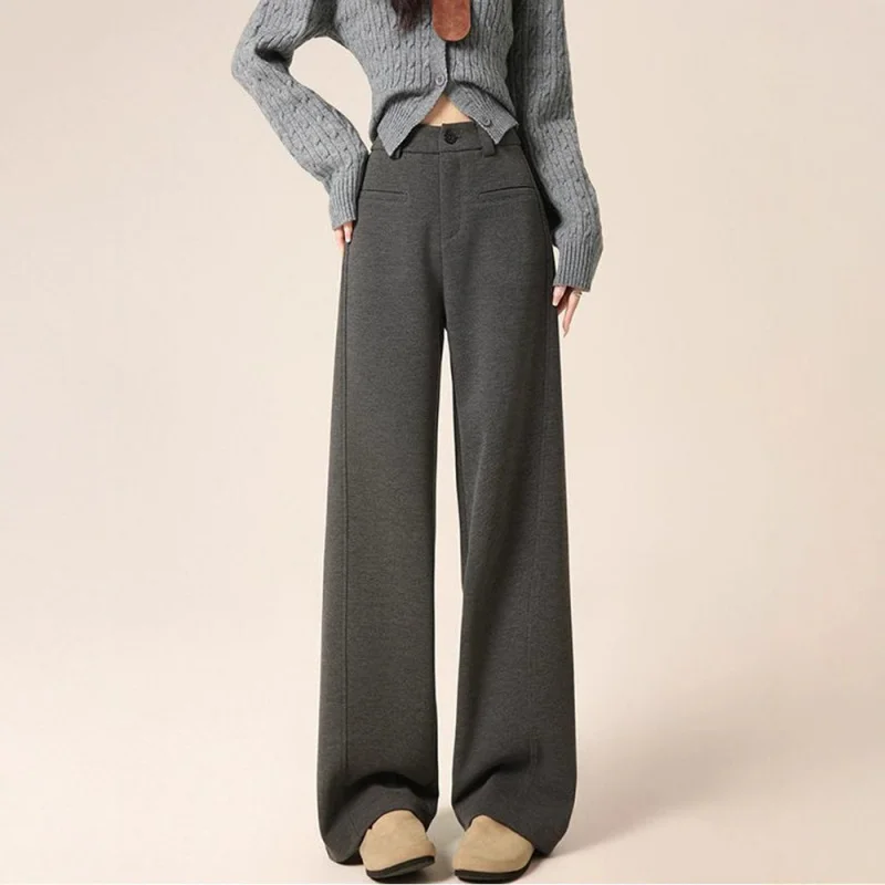 

Women's Woolen Pants Winter Elegant Straight-Leg Pants Slim Fit High-Waist Casual Pants