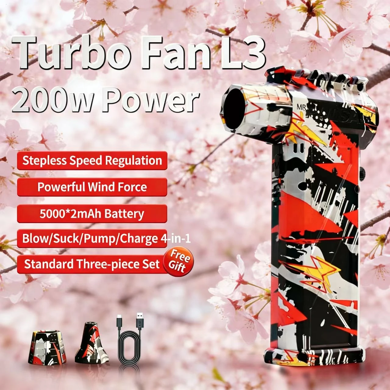 

L3 Powerful Air Blower 200000RPM Brushless Violent Fan Vacuum Dust Cleaner Strong Winds 53m/s Turbo Jet Blower Type-C