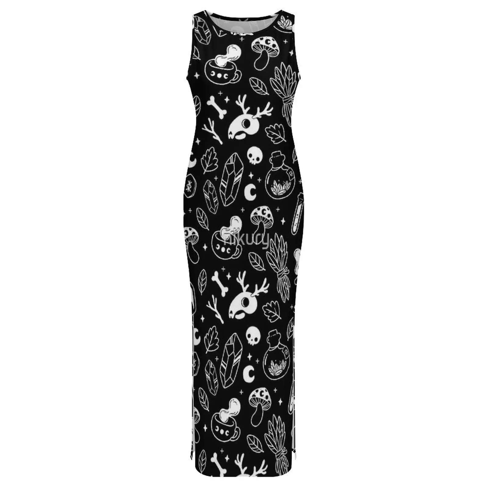 Witchy Ingredients Black And White Nikury Bodycon Dress Summer Halloween Maxi Dresses Woman Sleeveless Aesthetic Dress Big Size