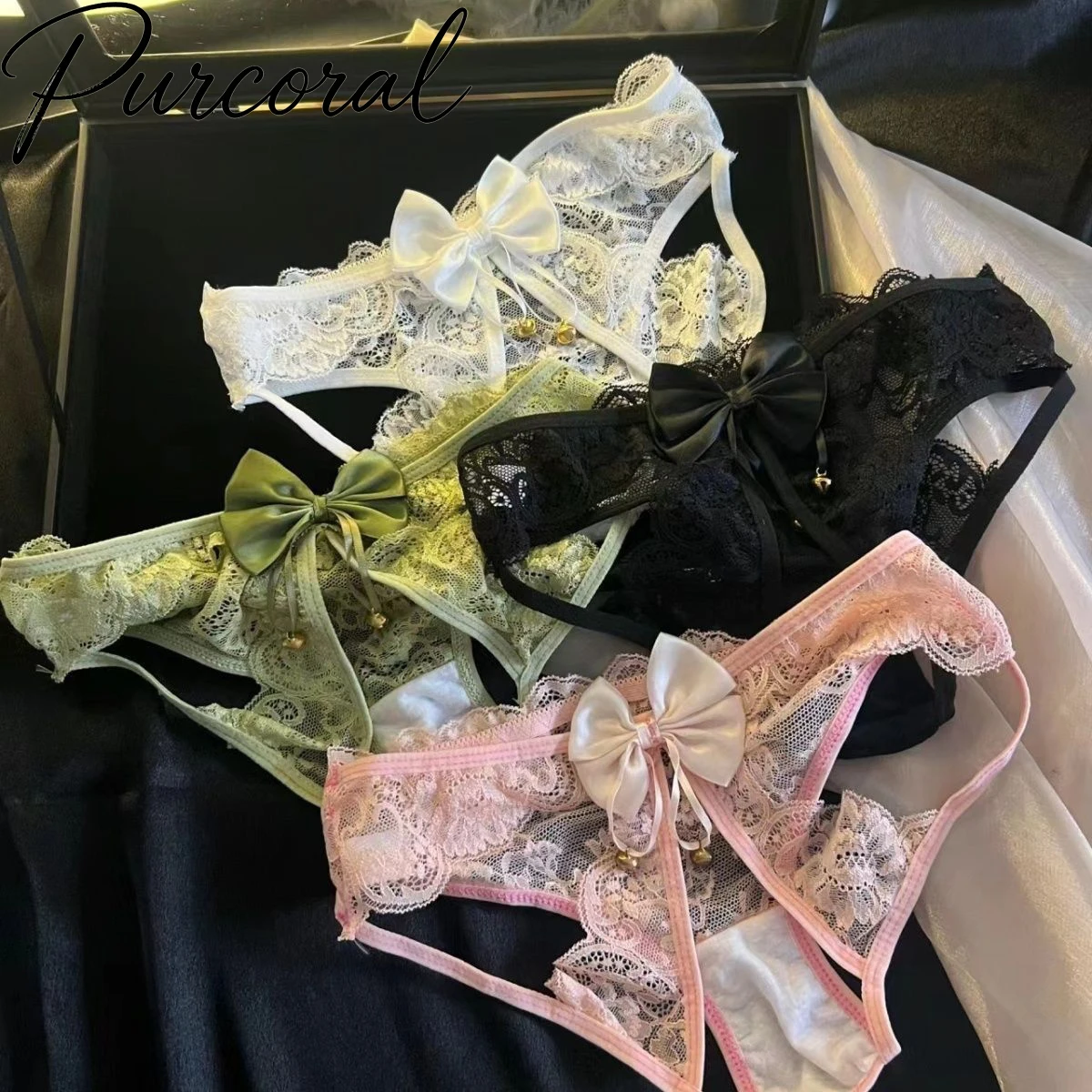 Golden Bell Japanese Sexy Lace Triangle Underwear Women's Low Waist Pure Desire Hollow Sweet 2026 New French Bow Underwear