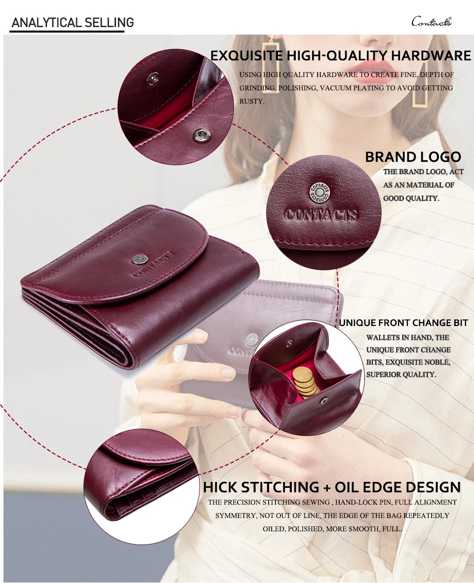 CONTACT'S Damen-Geldbörsen Kartenhalter Geldklammer Luxus-Designer Hochwertige Mini-Geldbörse für Frauen – Detail 5