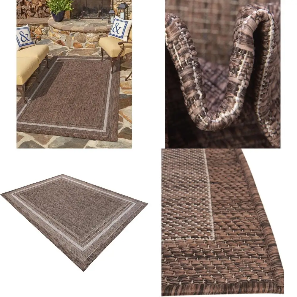 

Коврик с окантовкой коричневого цвета и цвета слоновой кости для пространств на открытом воздухе — мягкий прямоугольник 5 футов 3 x 7 футов с элегантным дизайном