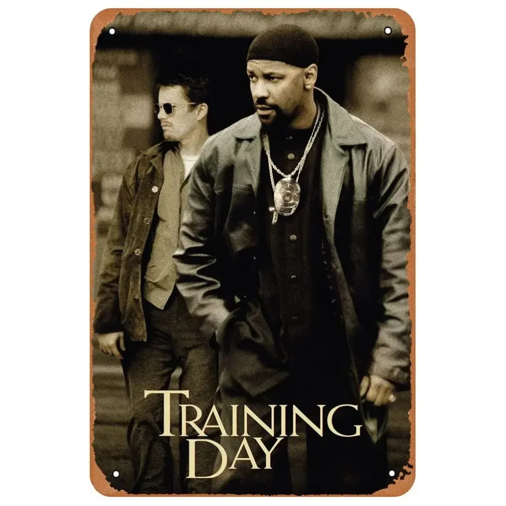لافتة قصدير لملصق الفيلم القديم العتيق - يوم التدريب Bad Boys Mad Max Shabby لتزيين الحائط المعدني، مثالية للوحات غرفة المنزل #5