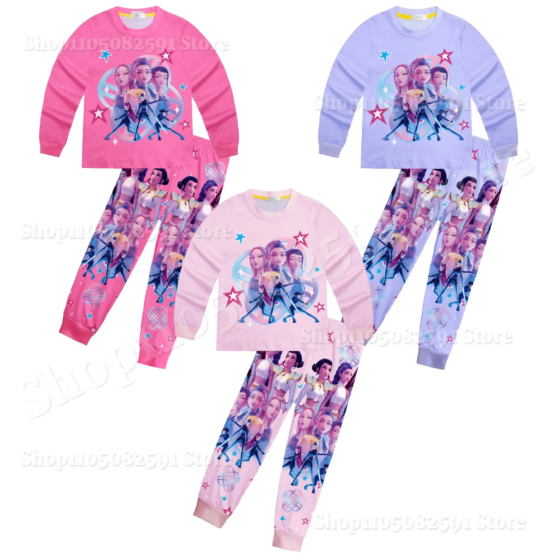 

New K-pop for Demon Hunters Kids Pajama Set Baby Girls Daily Nightgowns Rumi Mira Zoey Girls Long Sleeve T Shirt+Pants 2pcs Set