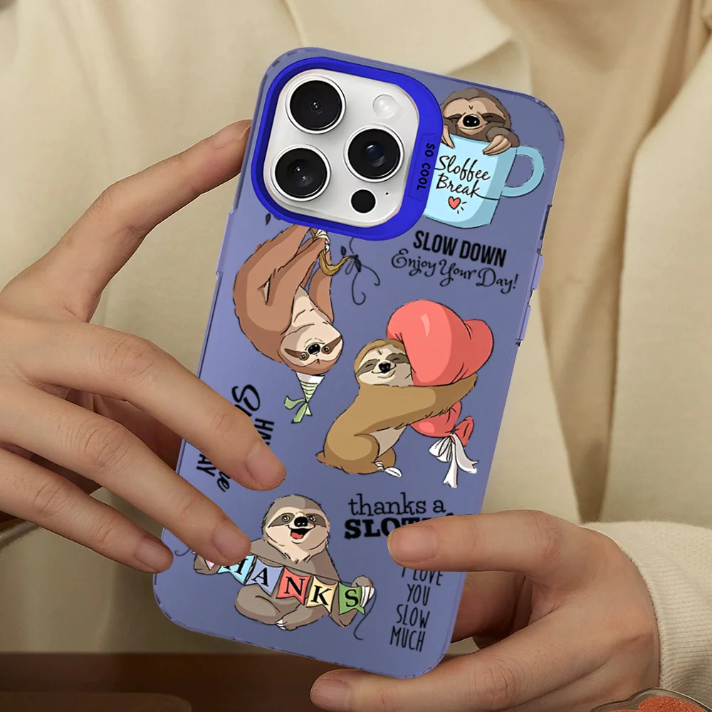 Cute Sloth Animals Phone Case For IPhone 16 15 14 13 12 11 Pro Max X XR XSMAX 8 7 Plus Matte Shockproof Back Cover