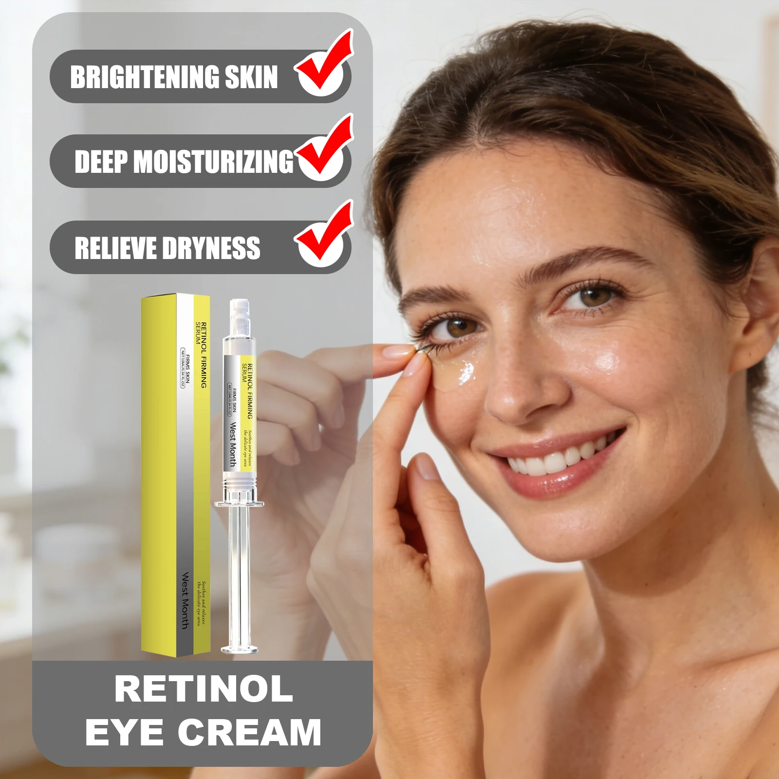 West Month Retinol Eye Cream Brightening Dullness Skin Long-Lasting Hydration Relieve Dryness & Discomfort