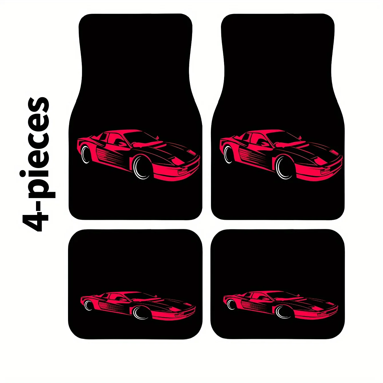 4pcs Set Of High-end Red Cool Sports Car Silhouette Printed Car Floor Mats, Front And Rear Carpets, Car Interior Accessory Floor