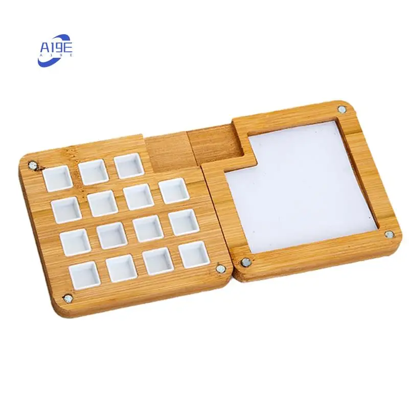 

A19E-15 Grid Portable Sketchbook Palette, Mini Walnut Wood Color Palette Box Travel Watercolor Case For Drawing