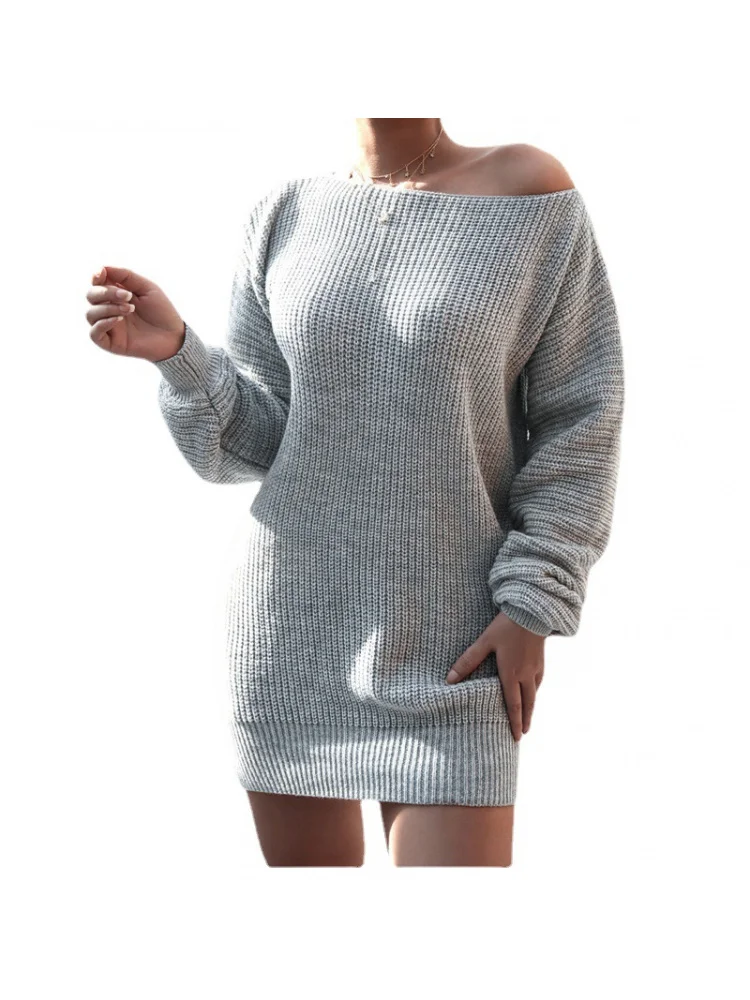 Abito maglione lavorato a maglia con maniche scoperte casual autunno e inverno da donna