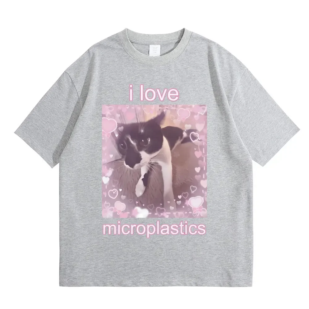 I Love Microplastics Cute Kawaii Cat Graphic T-shirt Summer Unisex Pure Cotton T Shirts Men Women Vintage Casual Short Sleeve