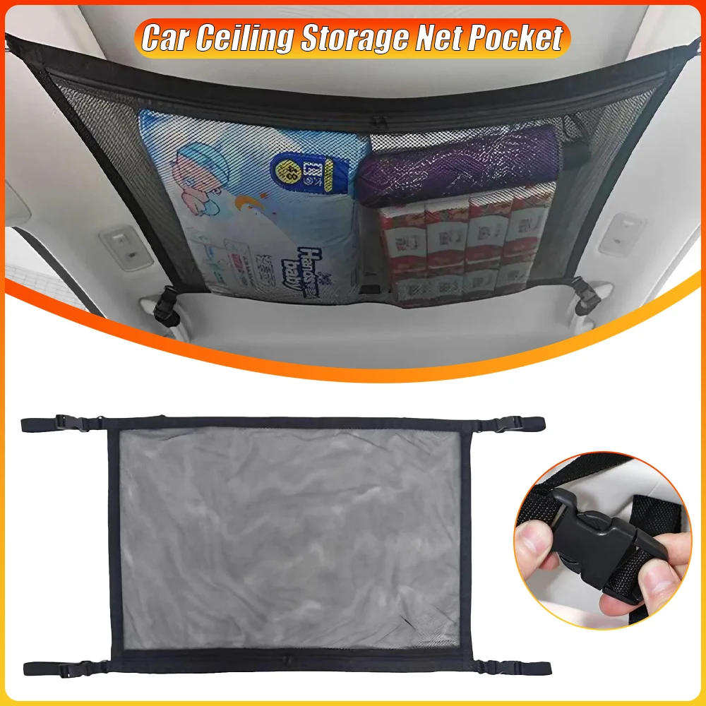 

Car Ceiling Storage Net Pocket Breathable Mesh Bag Car Roof Bag Interior Cargo Net Auto Stowing Tidying Interior Accessories
