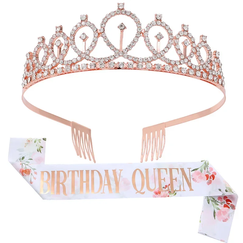 New Printed Hot Word BIRTHDAY GIRL QUEEN Shoulder Strap Belt Ceremonial Belt Diadem Crown Hair Accessories Women Headbands Girls