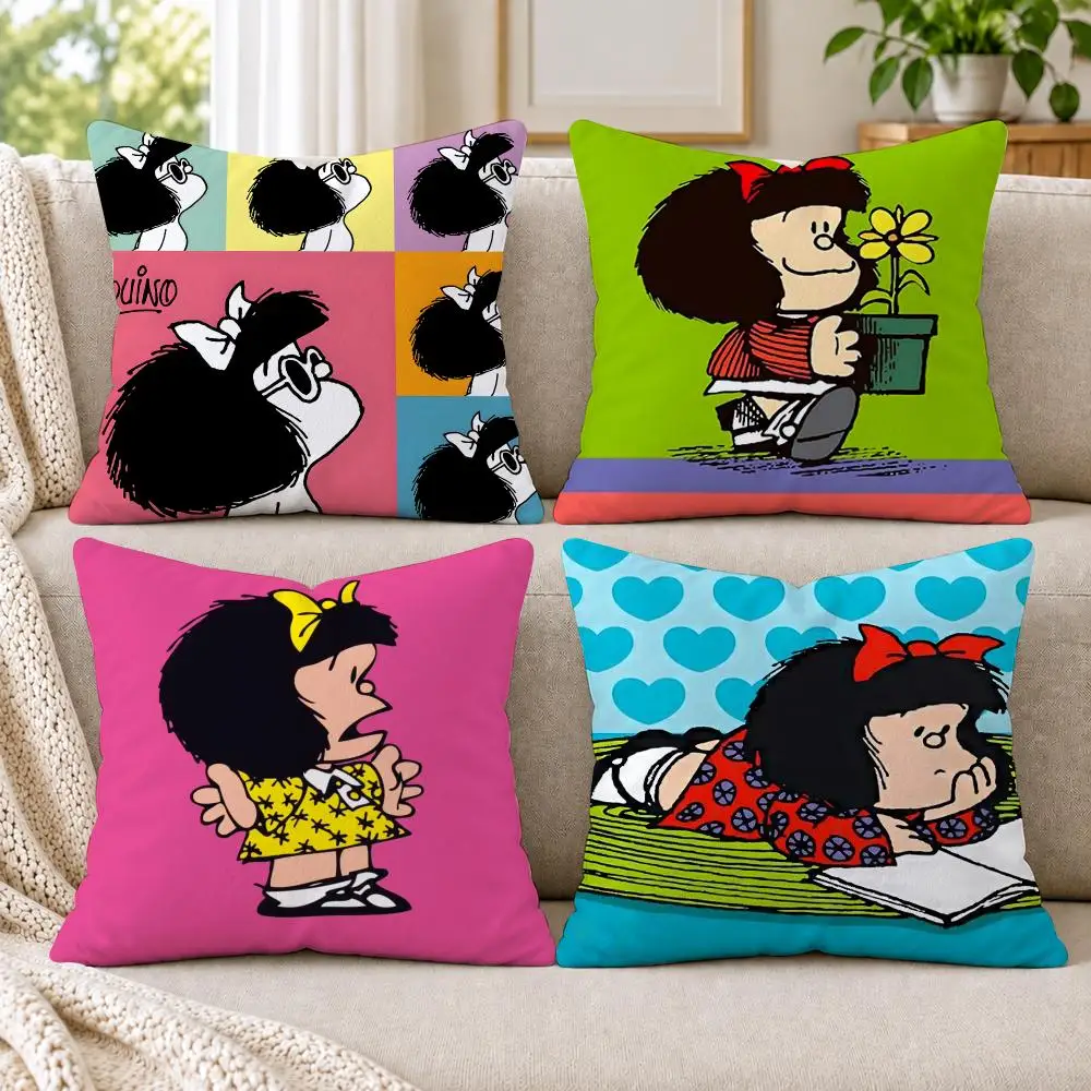 Cartoon M-Mafalda Cushion Cover Short Plush Double-Sided Printing Sofa Bedroom Living Room Throw Pillow Cover Home Decor