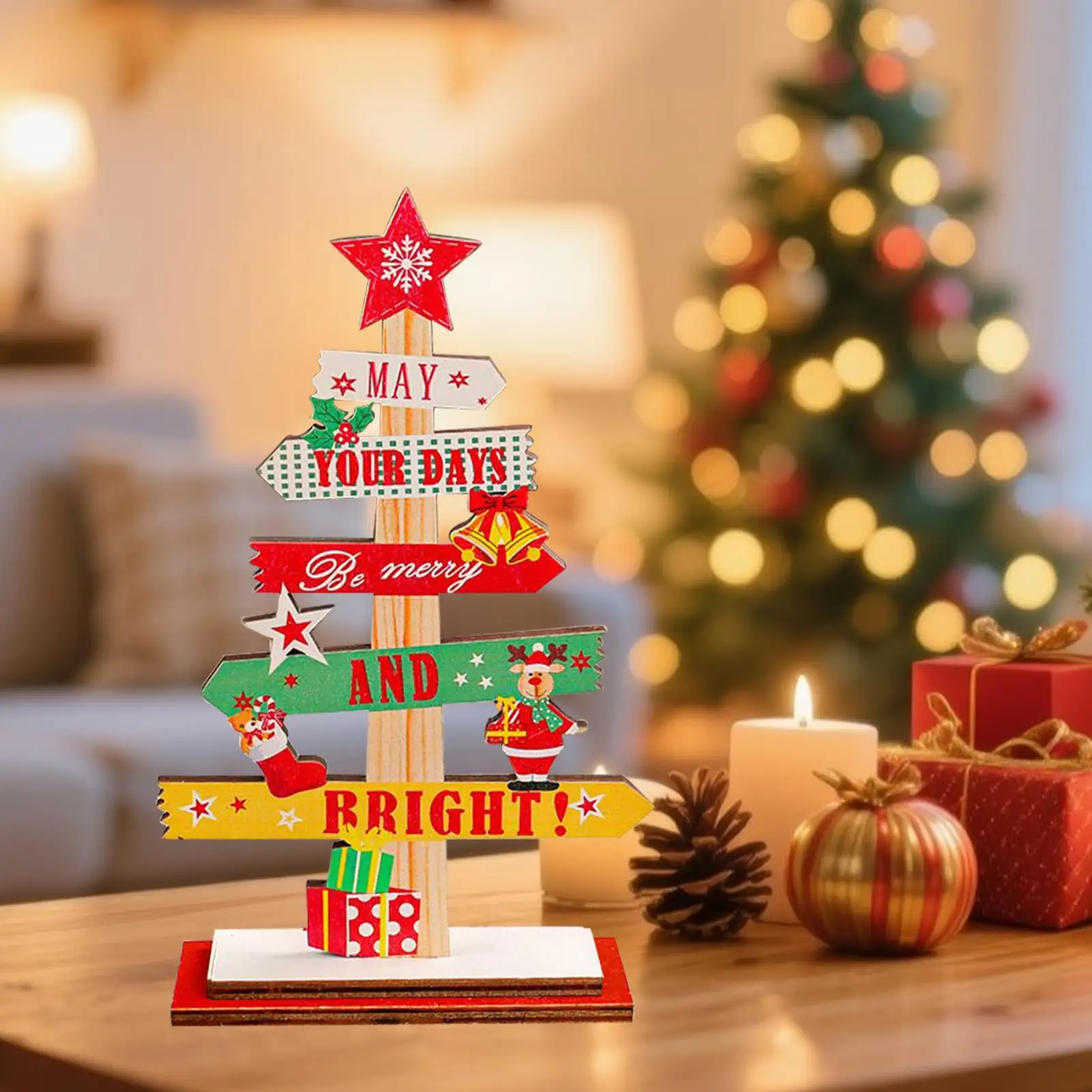قطع مركزية لطاولة عيد الميلاد، علامة طاولة عيد الميلاد الخشبية، زخرفة مكتبية لقضاء العطلات المنزلية، المزرعة، رف الحفلات الموسمي #4